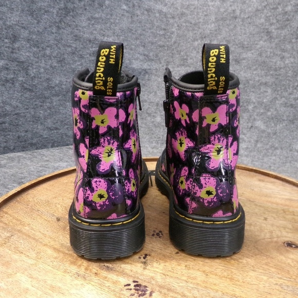 new girls dr martens 1460 JR/youth 3, 4 or 5 black patent leather floral print - Picture 3 of 4
